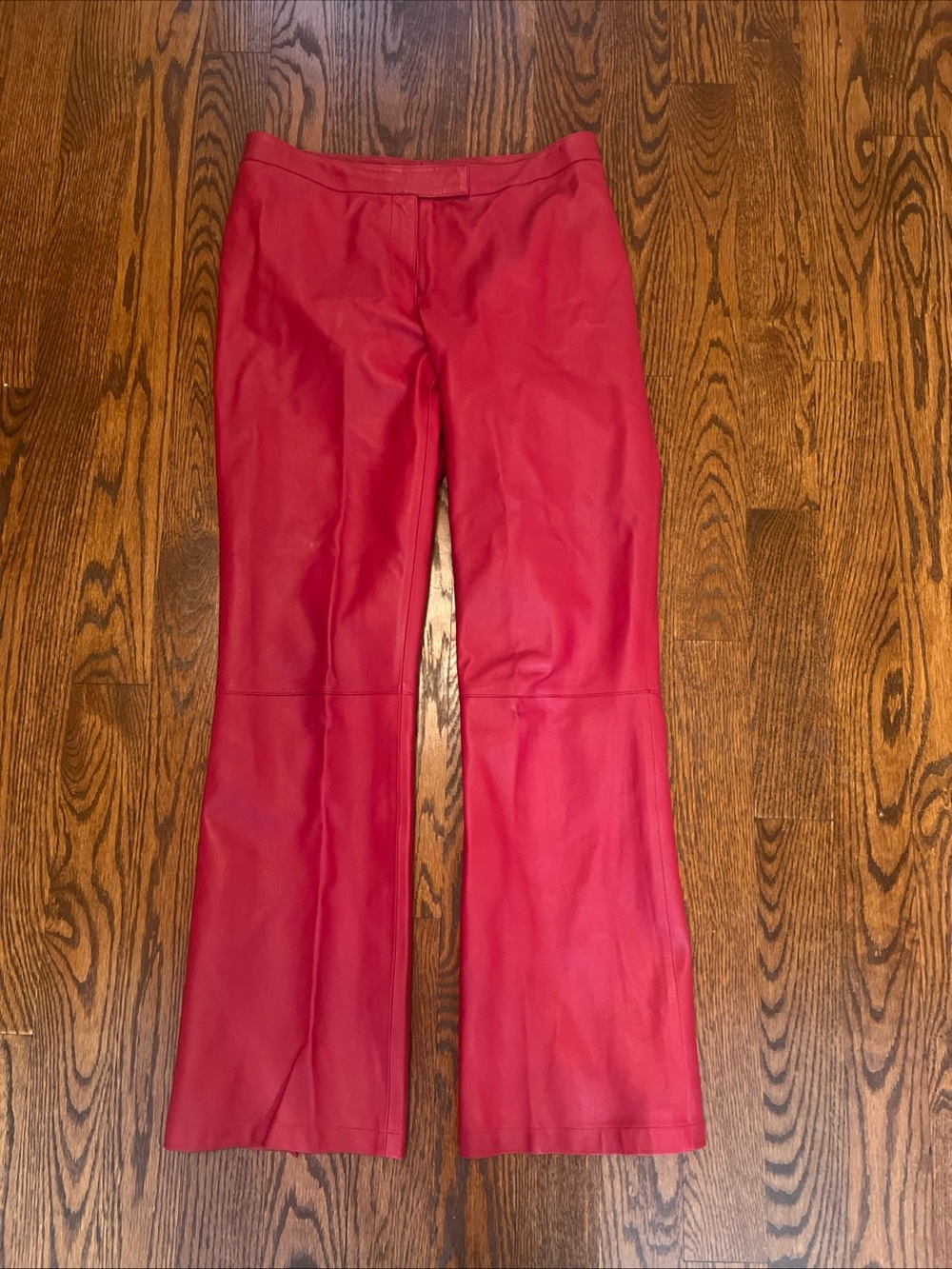 Vintage Tahari Genuine Leather Red Bootcut Pants Zipper Split Hem Size 10